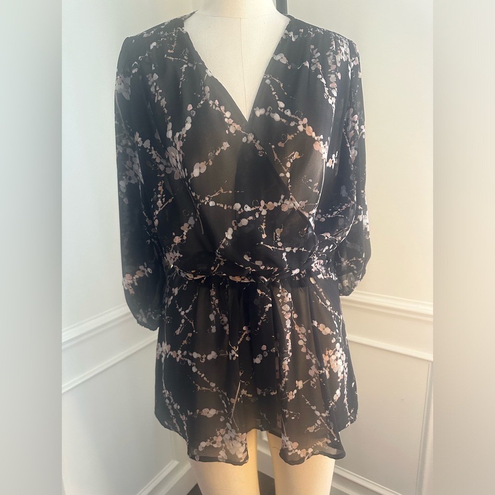 Floral Black Wrap top
